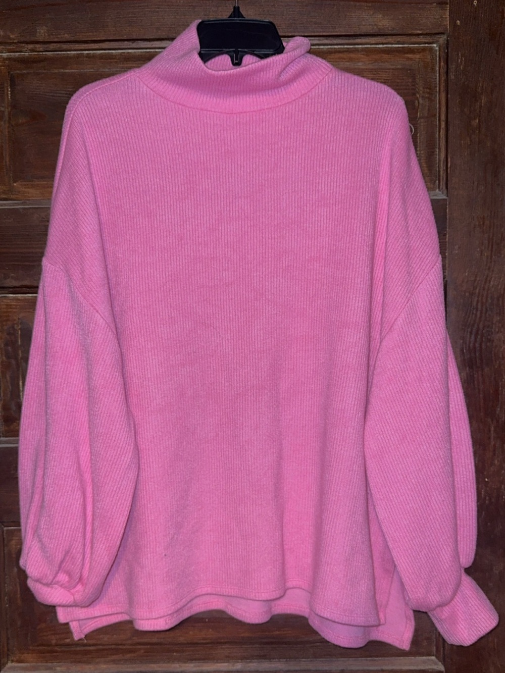 Pink Ribbed Turtleneck Sweater